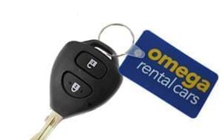 Omega rental car key with keytag