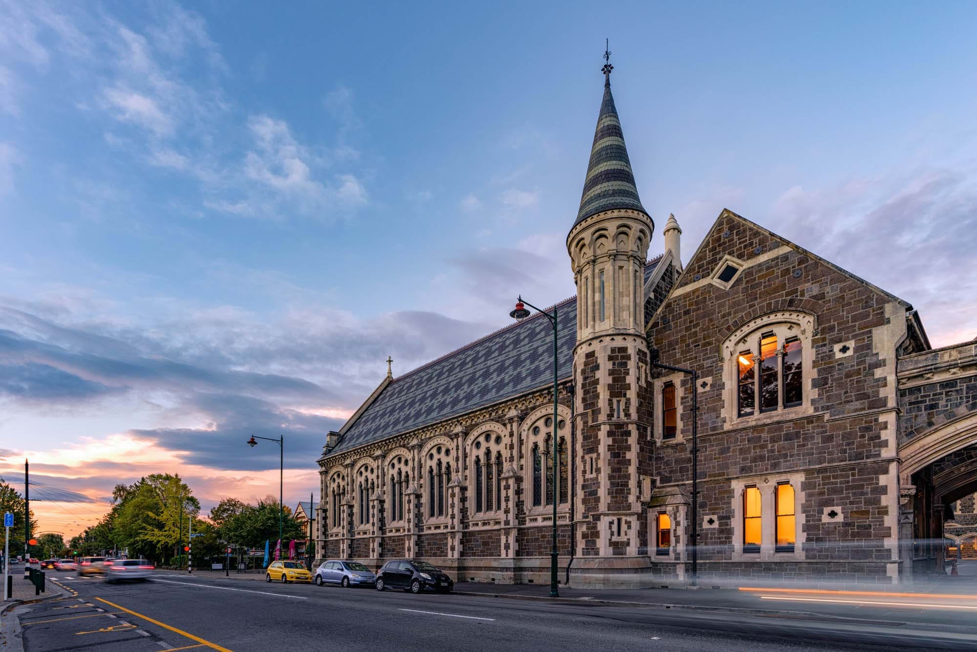 The Christchurch Arts Centre at dusk