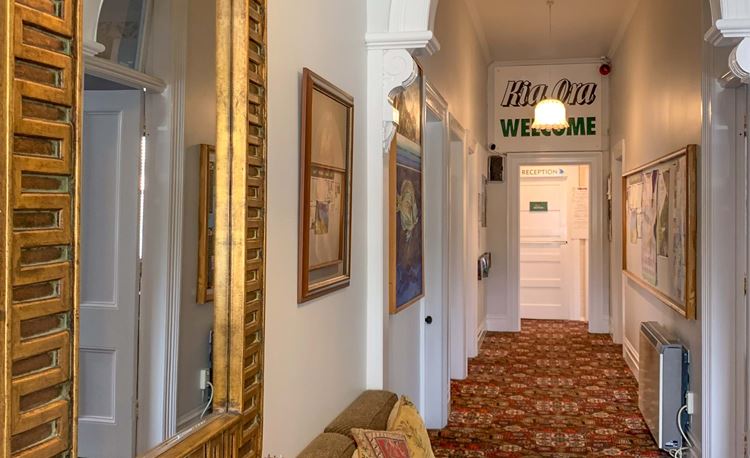 YHA Picton hallway with large mirror and central archway